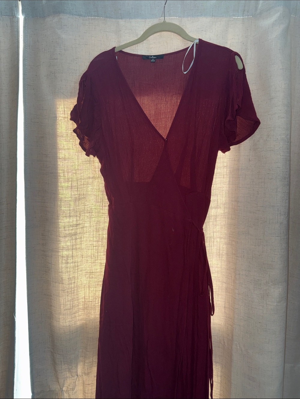 Lulu's Burgundy Wrap Maxi Dress with Flutter Sleeves